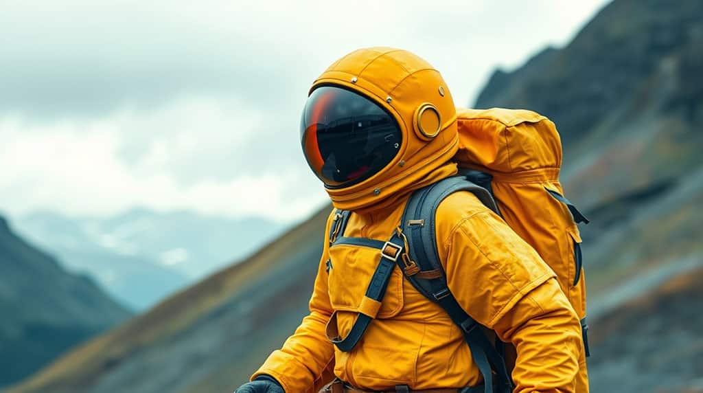 En astronaut i bergslandskap symboliserar hur digital marknadsföring kräver ständig rörelse framåt